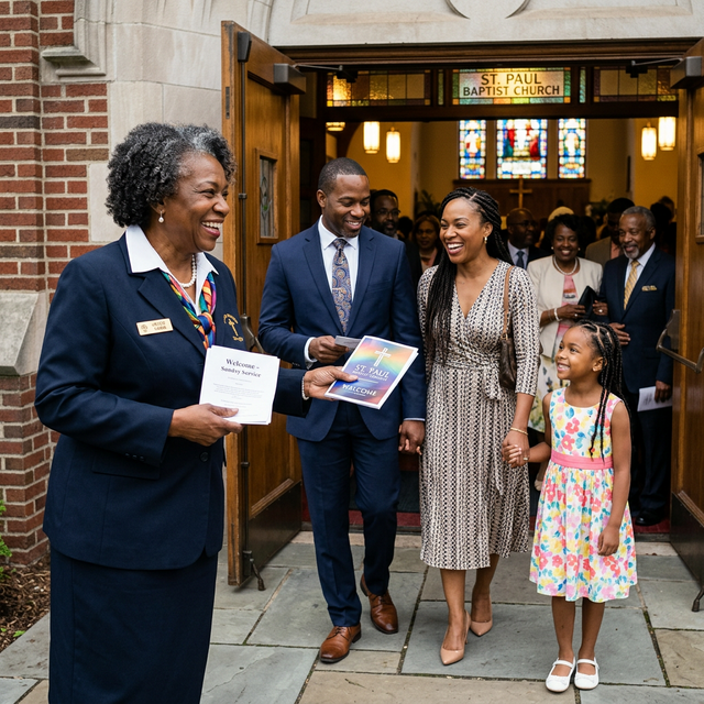 Greeter welcoming family